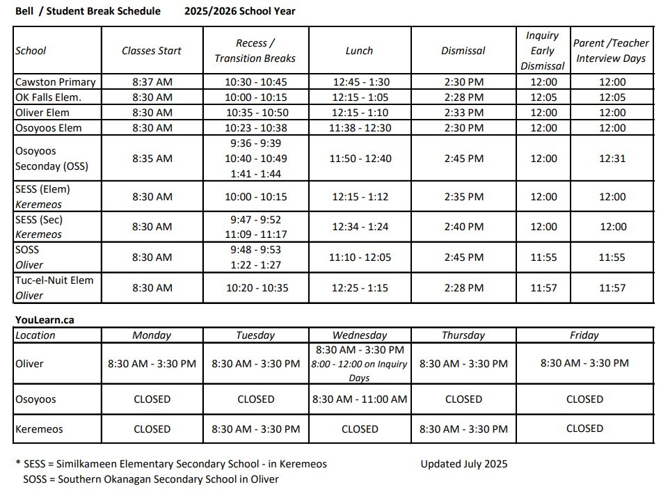 bellstudentbreakschedule